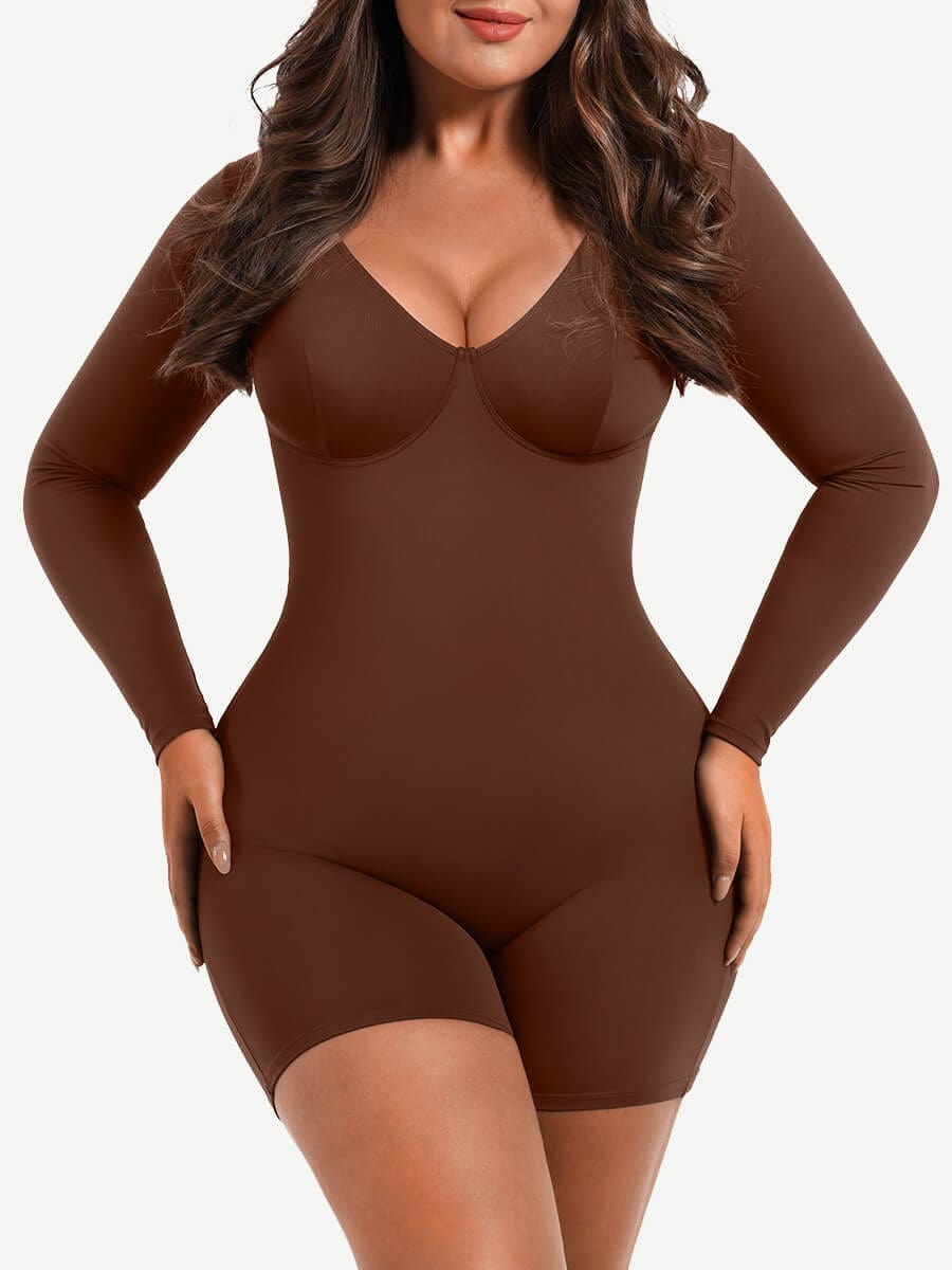 Wholesale Full Body Deep V-Neckline Mid-Thigh Tummy Control Bodysuit