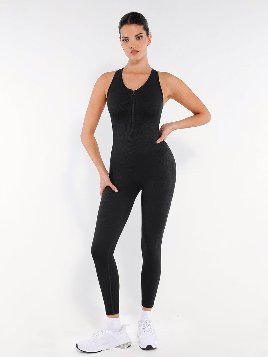 Jesbi Rohi Seamless Zip Front Full-Length Racerback 2-in-1 Sport Shaping Jumpsuit