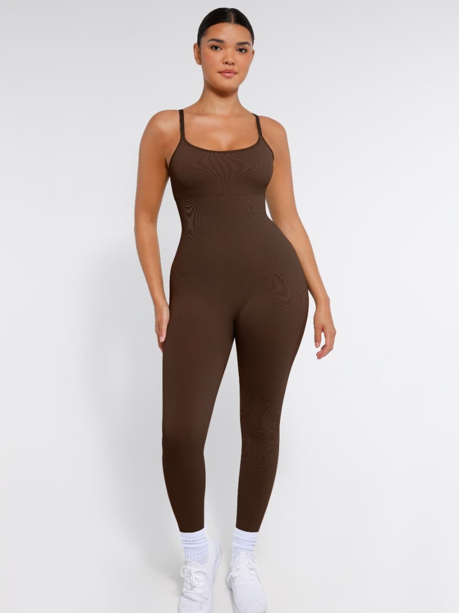 Jesbi Jireh High Stretchy Seamless Sling Tummy Control Jumpsuit Removable cup pads