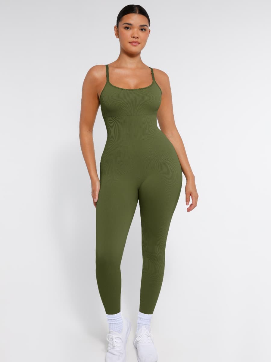 Jesbi Jireh High Stretchy Seamless Sling Tummy Control Jumpsuit Removable cup pads