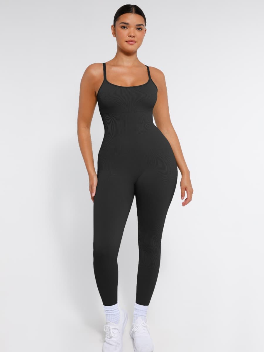 Jesbi Jireh High Stretchy Seamless Sling Tummy Control Jumpsuit Removable cup pads