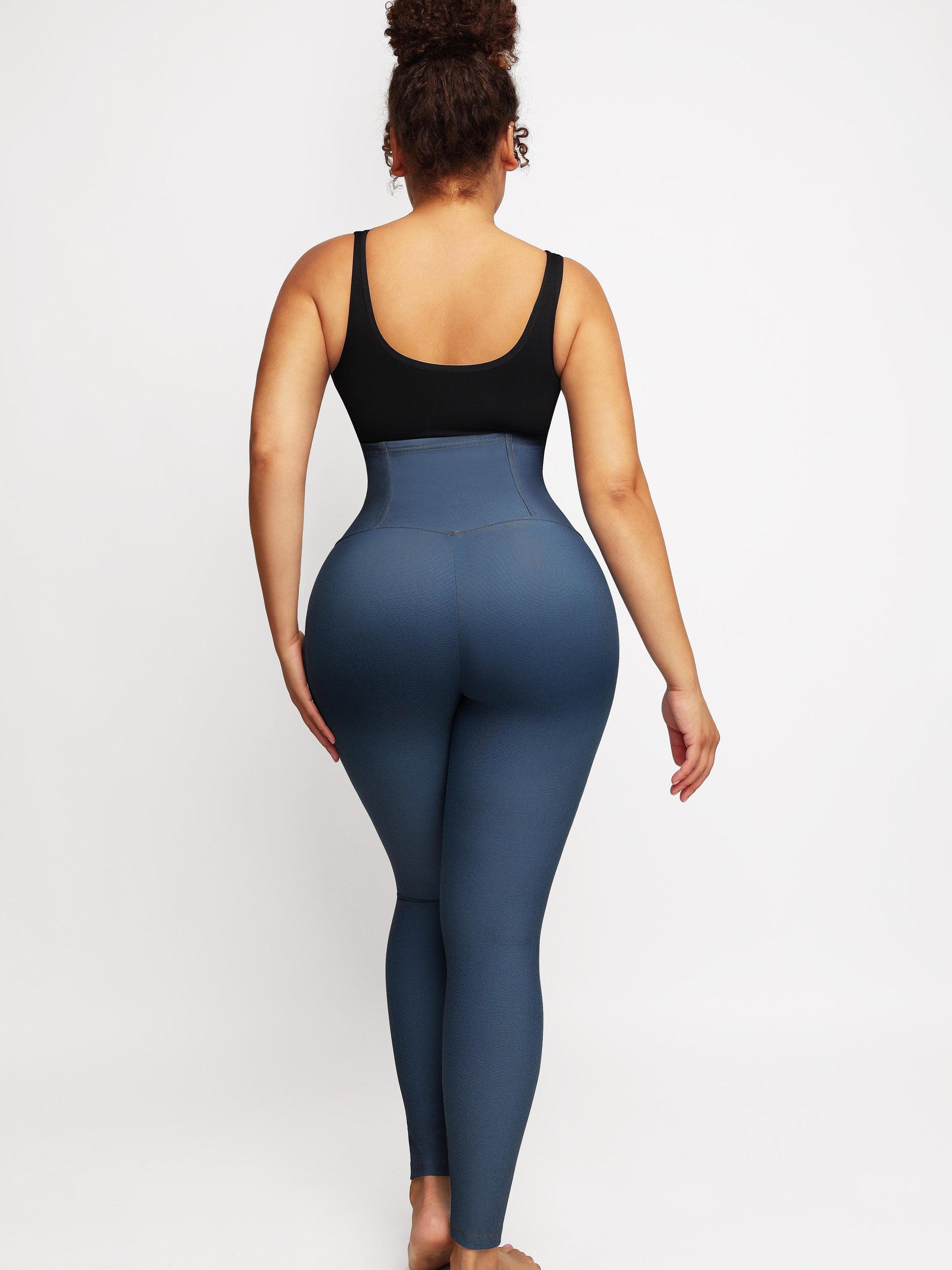 High-waisted Three-breasted Belted Tummy-control Denim Trousers