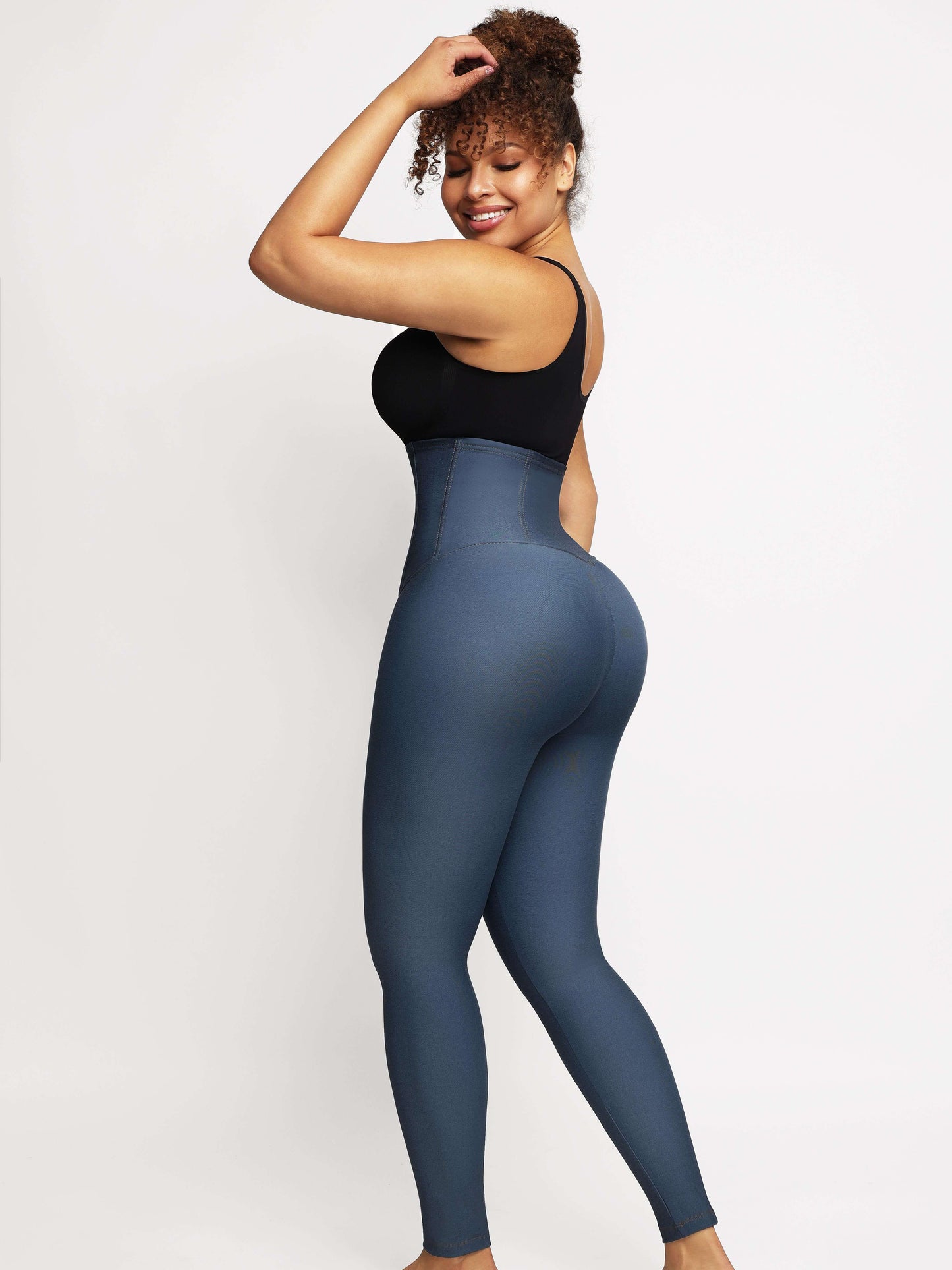 High-waisted Three-breasted Belted Tummy-control Denim Trousers