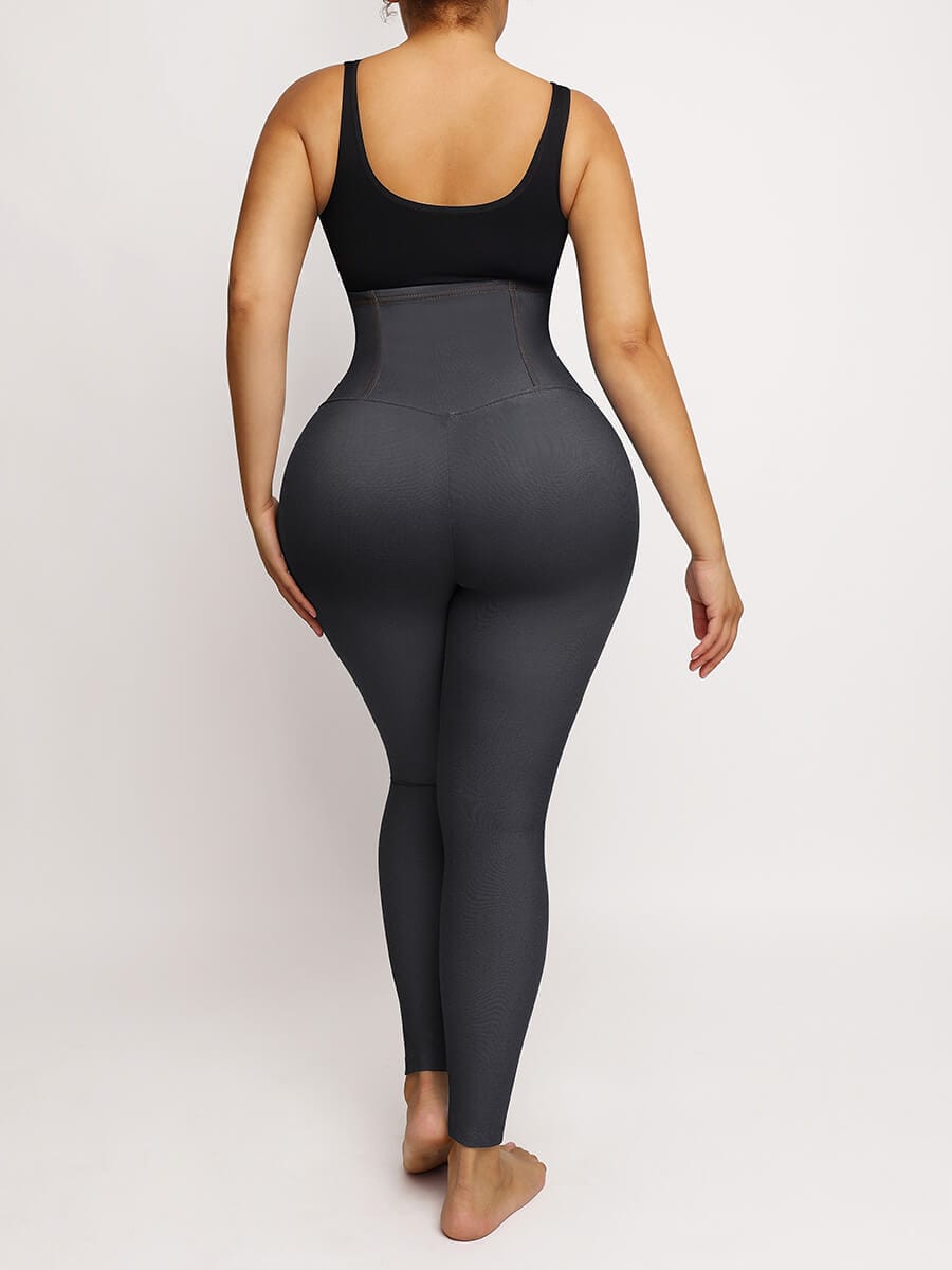 High-waisted Three-breasted Belted Tummy-control Denim Trousers