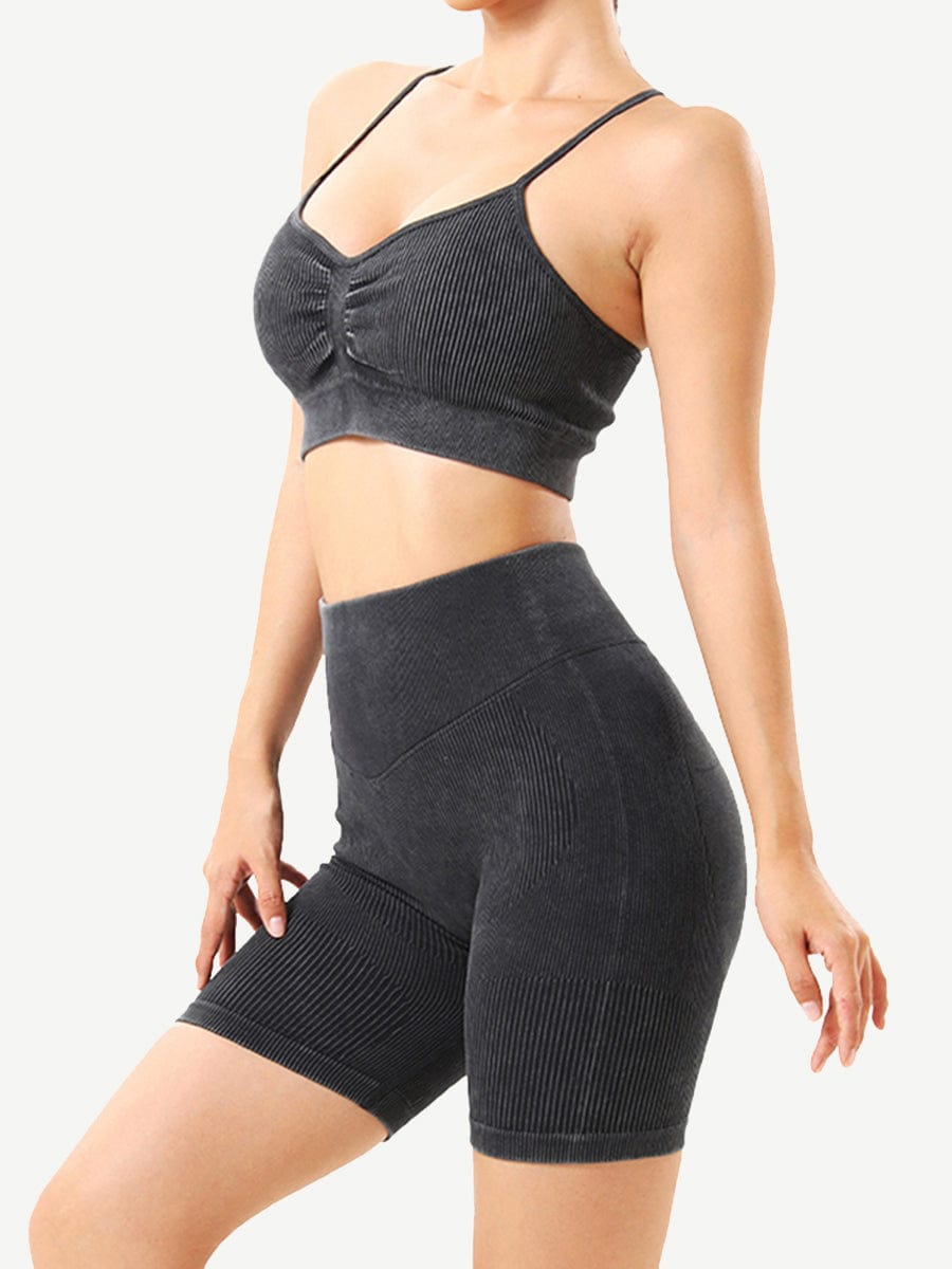 Wholesale Seamless Wash Ribbed Fabricheart Neckline Sports Bra