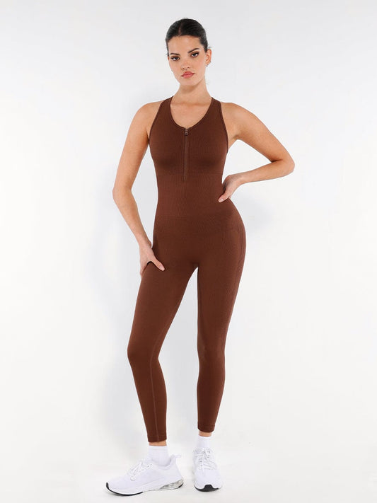 Jesbi Rohi Seamless Zip Front Full-Length Racerback 2-in-1 Sport Shaping Jumpsuit