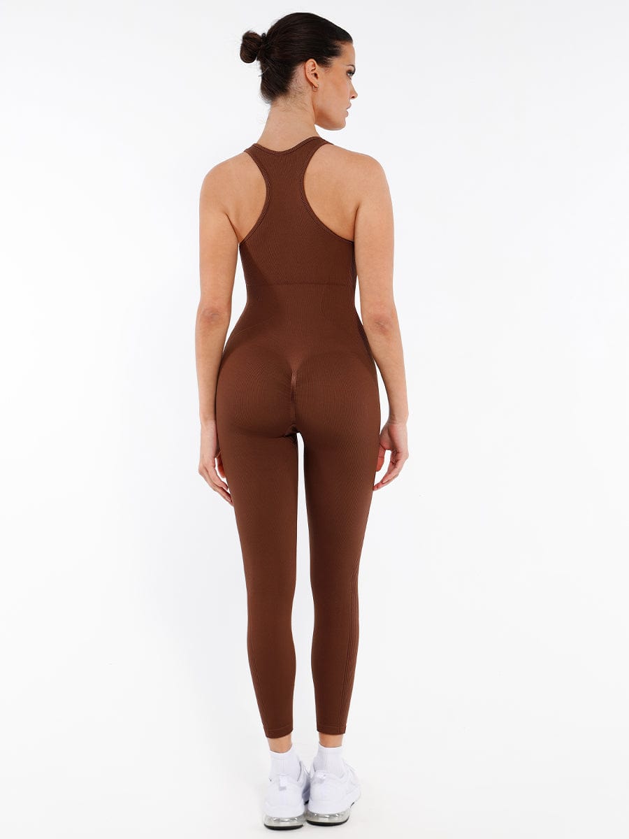 Jesbi Rohi Seamless Zip Front Full-Length Racerback 2-in-1 Sport Shaping Jumpsuit