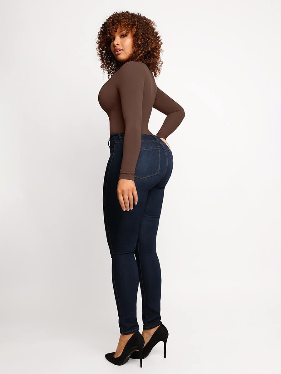 Wholesale Seamless Outer Long Sleeve Thong Bodysuit